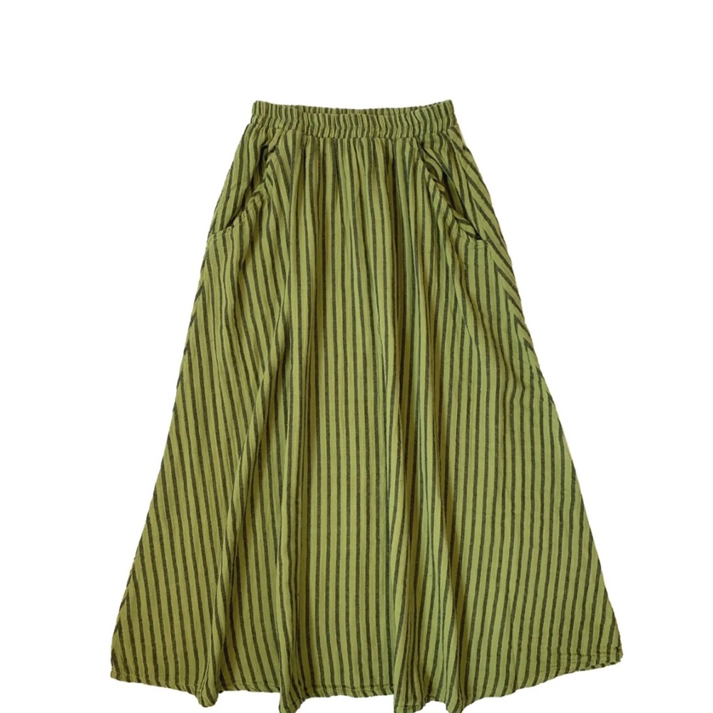 Curator SF Fawn Skirt / Avocado Stripe / Medium Petite